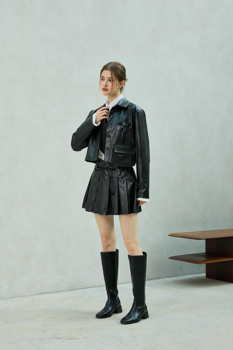 MOLLY LEATHER CROP JACKET / BLACK