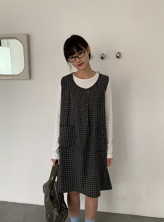 BAON（バオン）の「Gunslin Check Sleeveless Button One Piece（Dresses）」