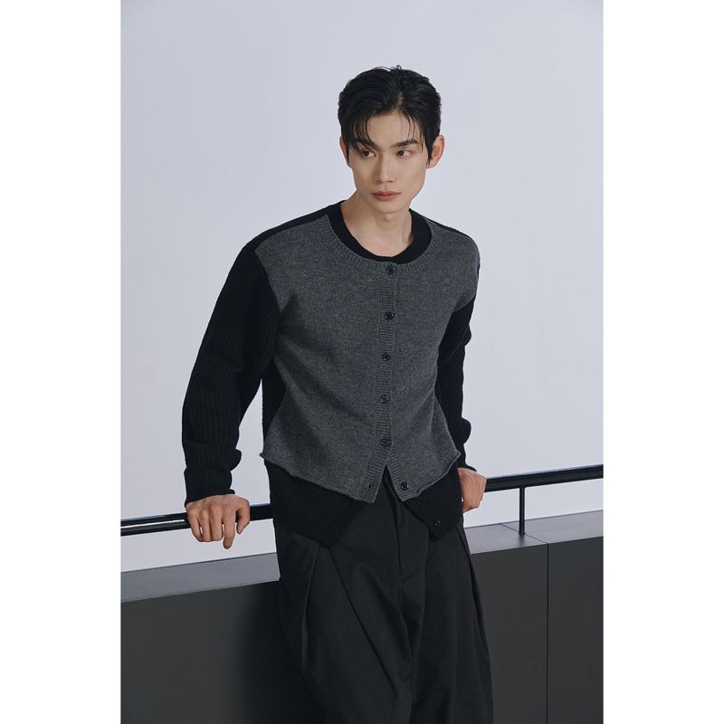 Layered wool knit cardigan(Black)