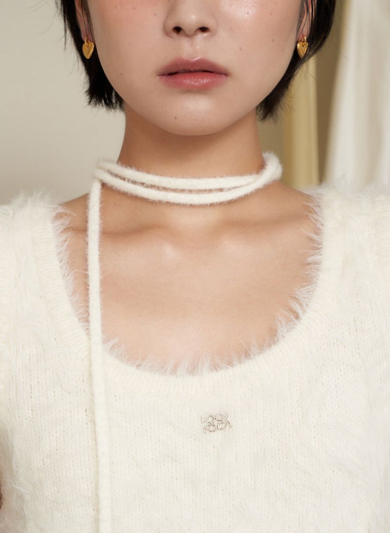 string knit scarf - Ivory
