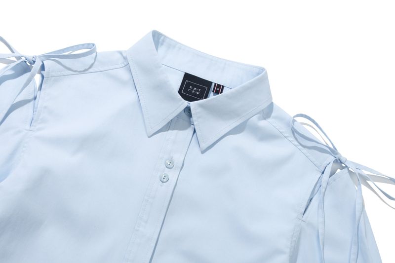 SHOULDER OPEN RIBBON SHIRT_SKY BLUE