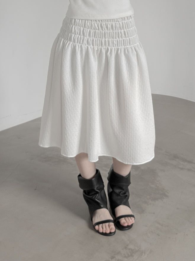 Seersucker smocked midi skirt