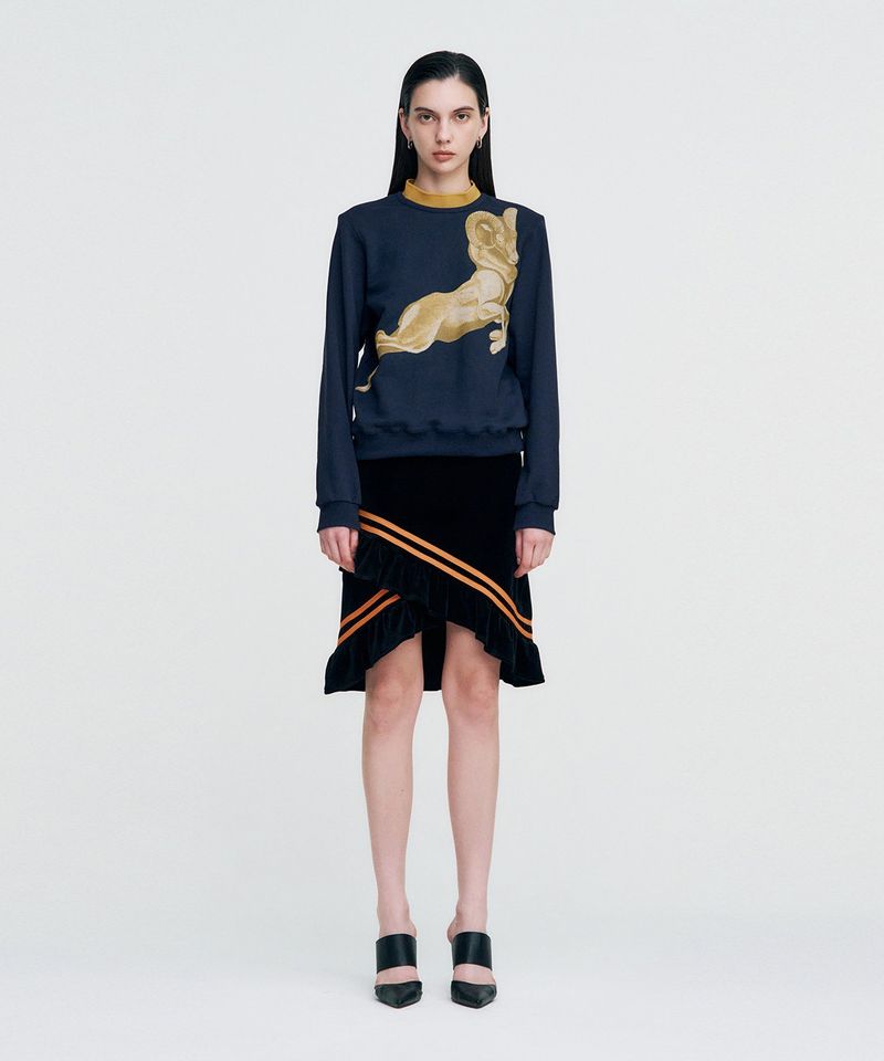 Color Strap Velour Frill Skirt _ BLACK