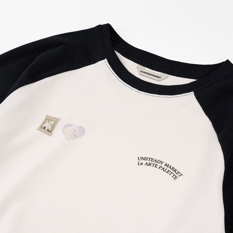 ラグランワッフル長袖Tシャツ_ ブラック