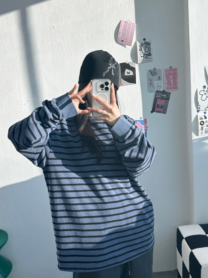 OVERFIT STRIPED ROUND BOX T🩶🖤🩷💙 - 4 COLORS