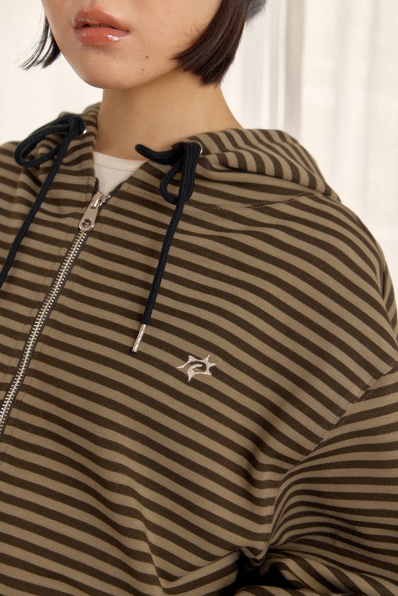 STRIPE HOODED ZIP-UP (GREEN)
