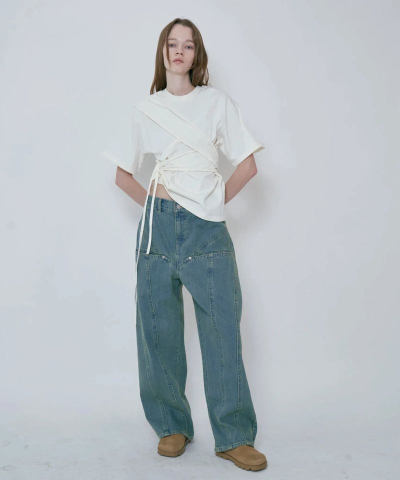 COLOR BLEACH WIDE DENIM PANTS