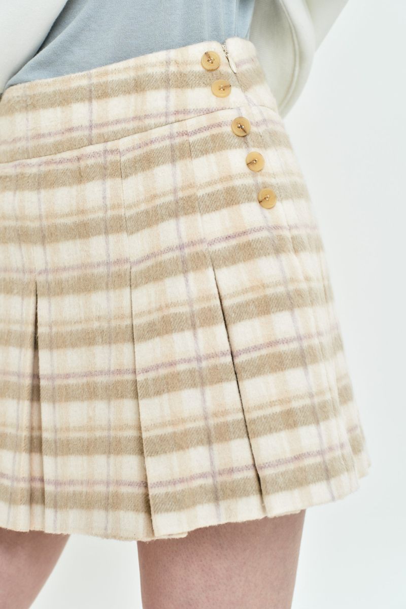 CHERRY BUTTON POINT PLEATS SKIRT[LIGHT BEIGE]