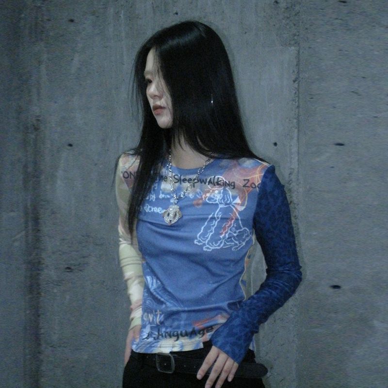 CONFUN（コンファン）の「Original Graffiti Puppy Blue Print Tights（Tops）」