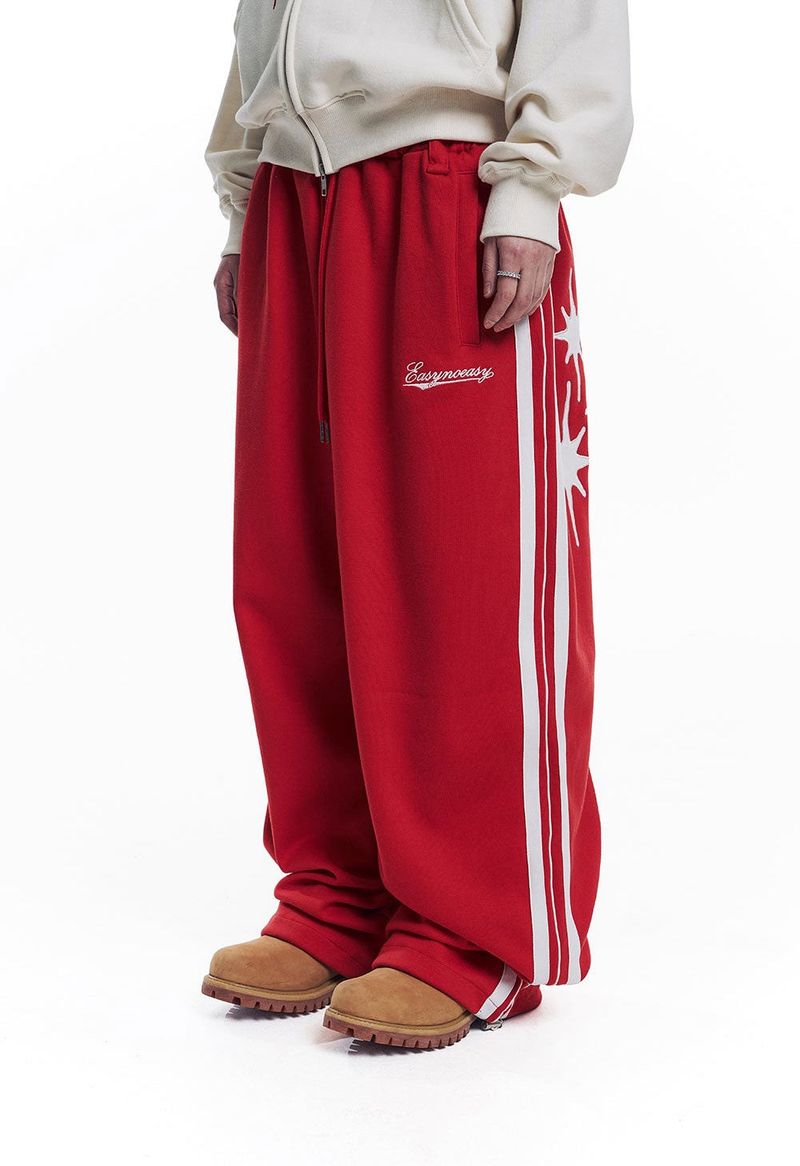 Star Piping Track Balloon Sweat Pants - Red
