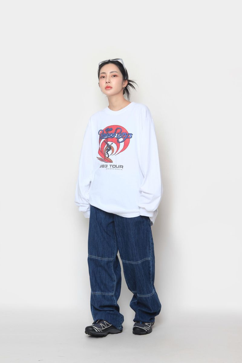 stitch work denim pants