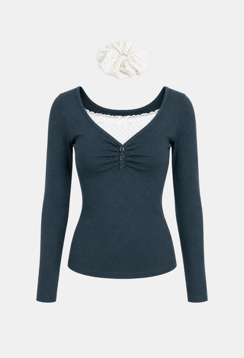 Melly Lace Layered Shirring Tee