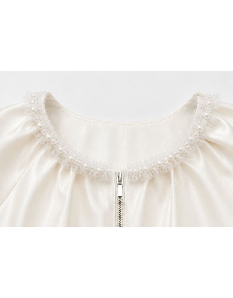 [PRE-FALL] Celie Pearl Trim Balloon Sleeve Zip-Up Blouson Ivory