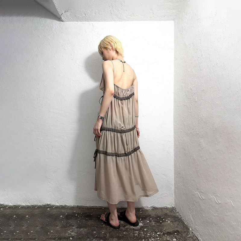 TIED SHIRRING DRESS