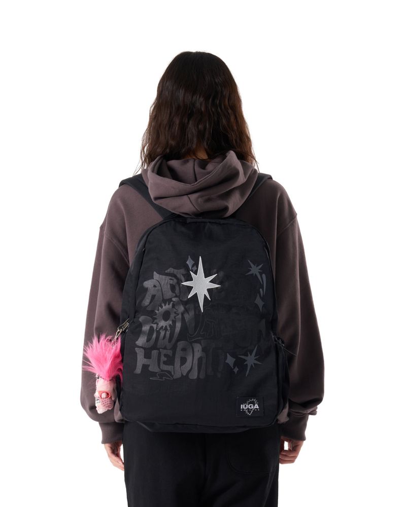 Printed Hidden Pocket Backpack (Black)