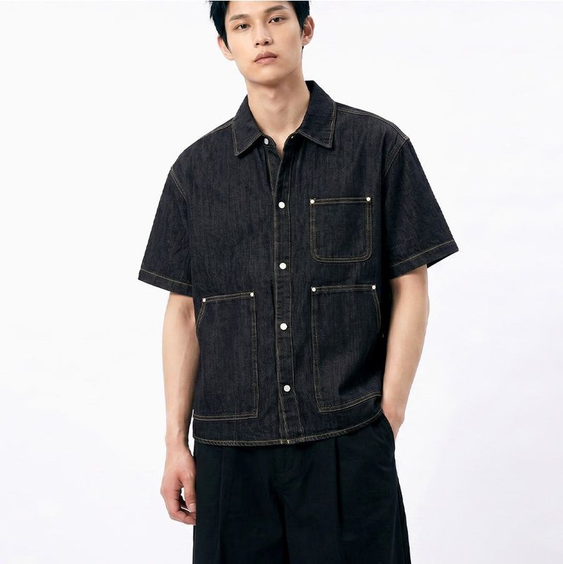 UNDEROFF(アンダーオフ)の「Oversized Pocket Short-Sleeve Denim Shirt Black(Tops)」