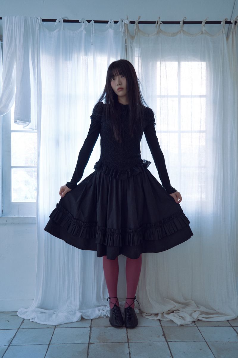 lace puff top_black