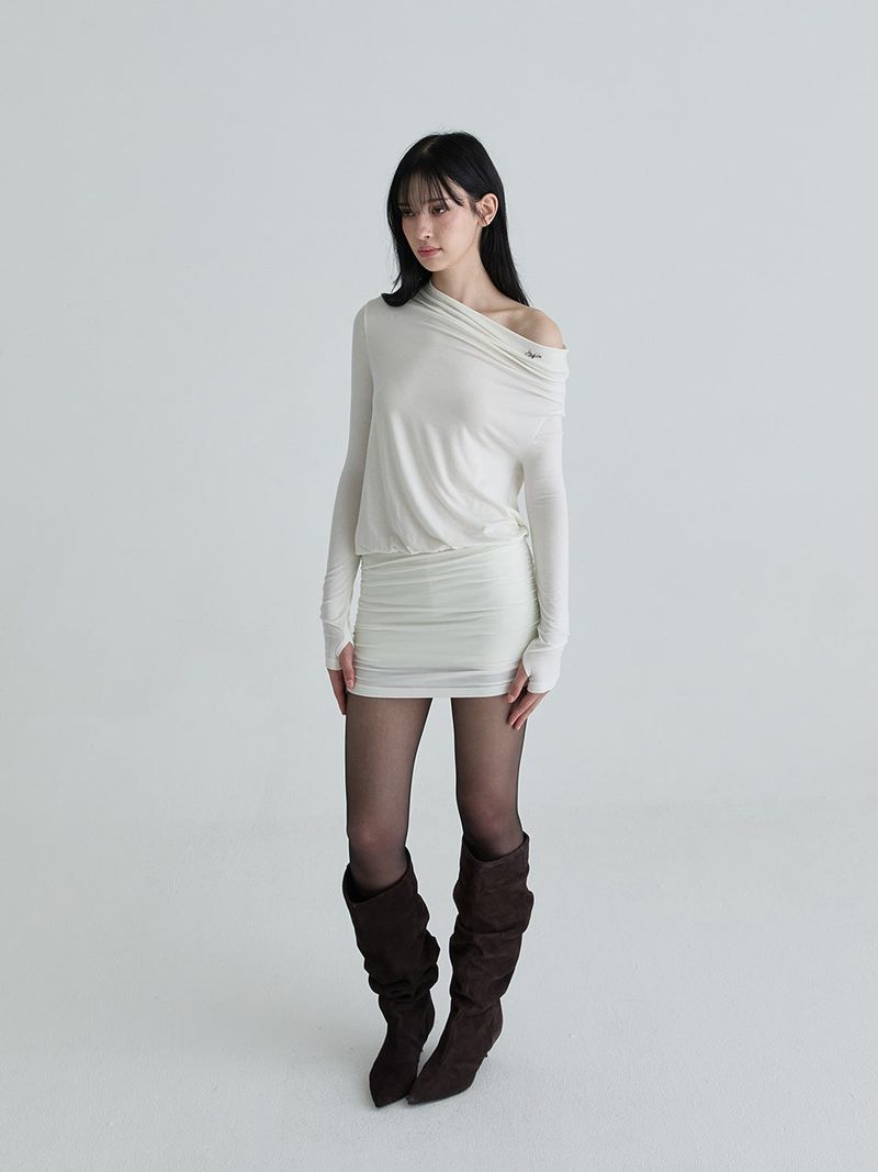 Shirring symbol dress (Ivory)