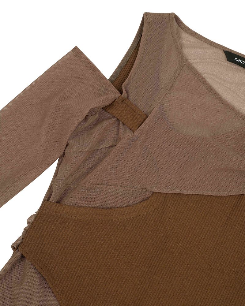 In&Out Knitted Top _  BROWN