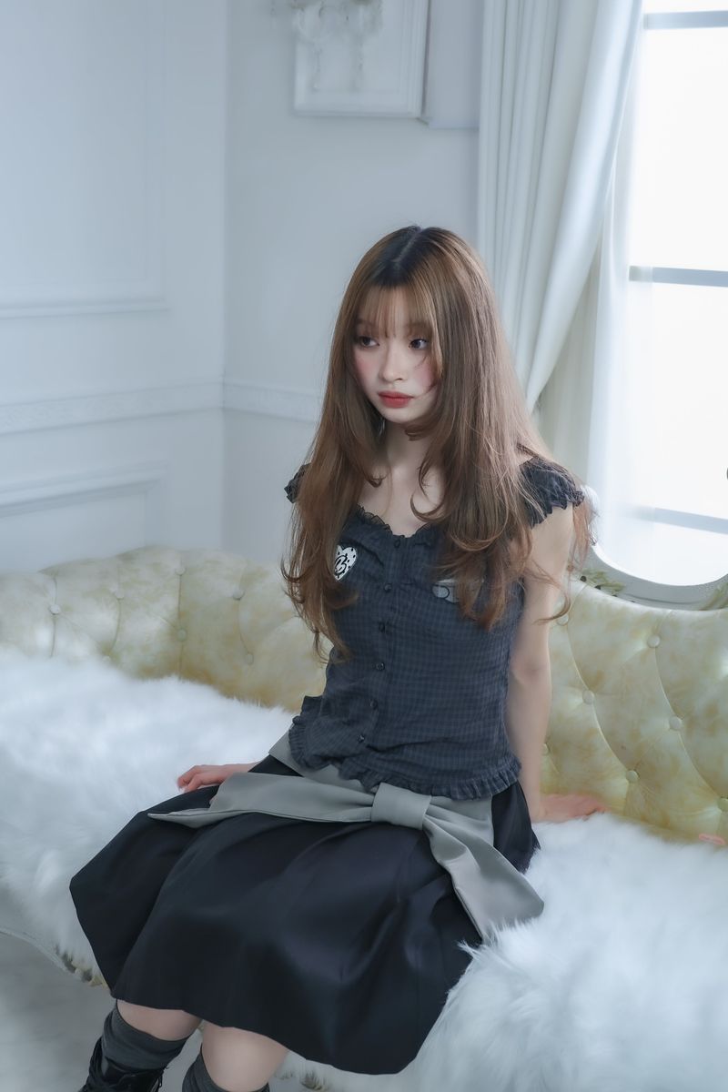 big ribbon skirt(black×grey)