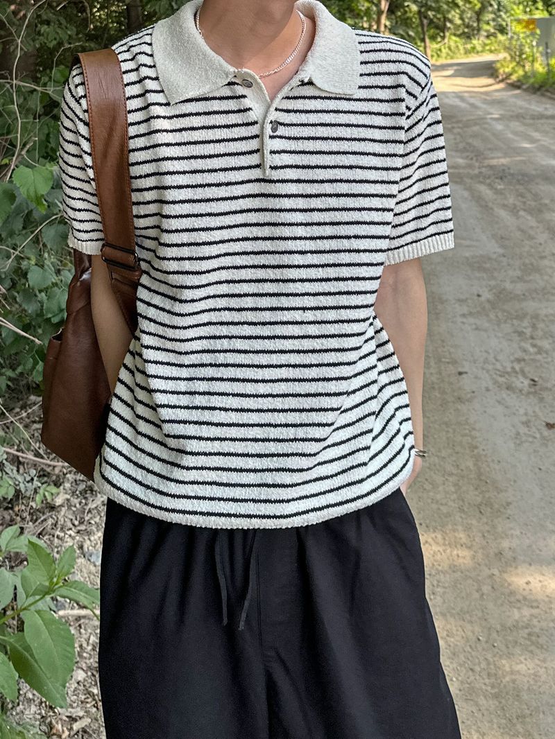 [Premium] Dail boucle stripe collar knit