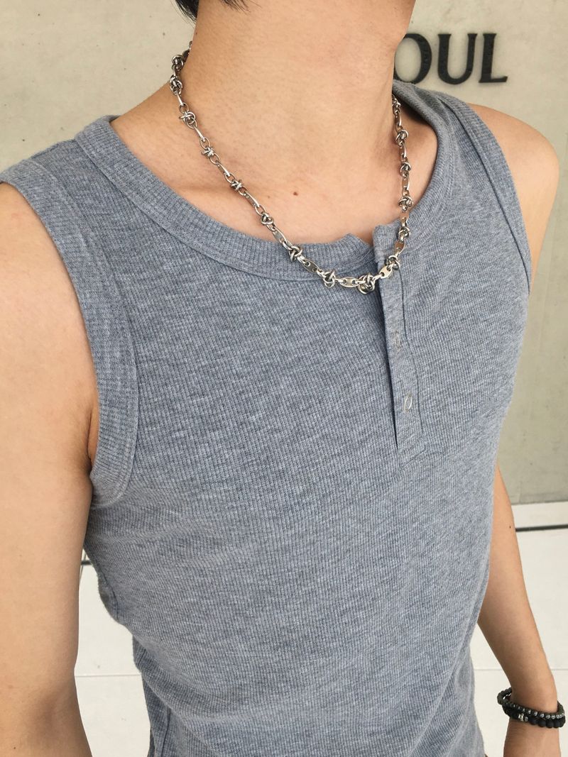 Fog Ribbed Henley Neck Sleeveless 3C