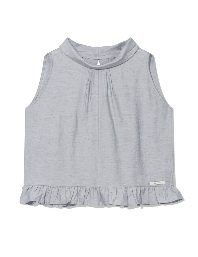 HIGH-NECK FRILL SLEEVELESS(LIGHT GREY)