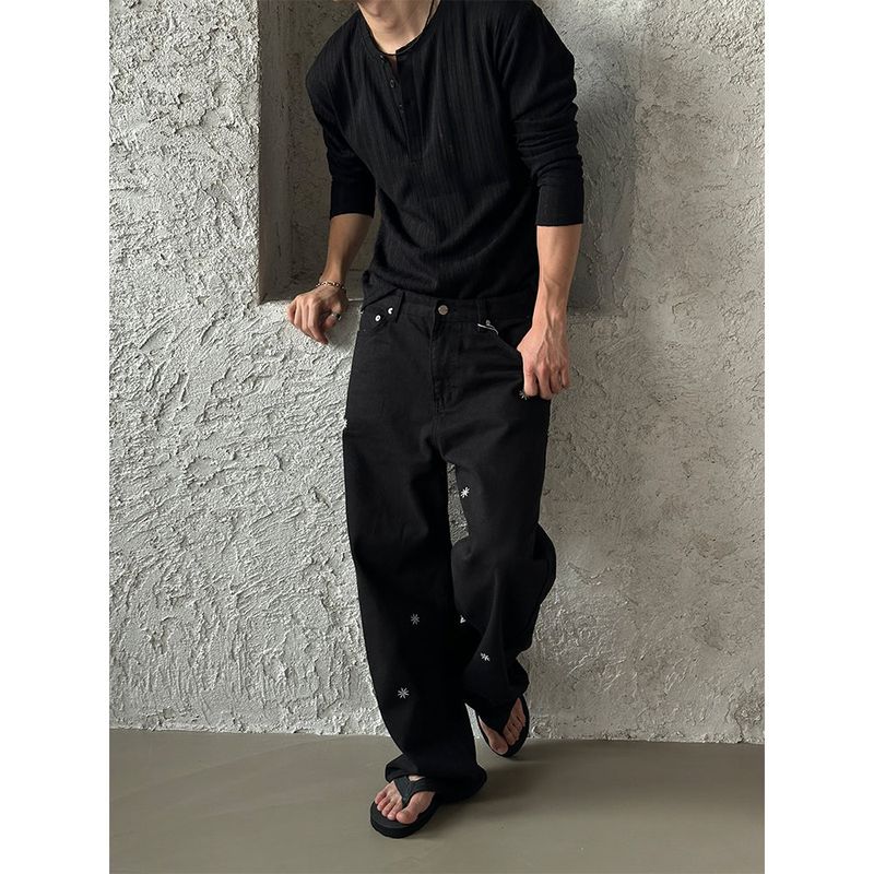 Minimal patch semi wide pants (3color)