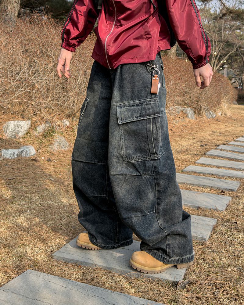 Bare Washed Wide Cargo Denim