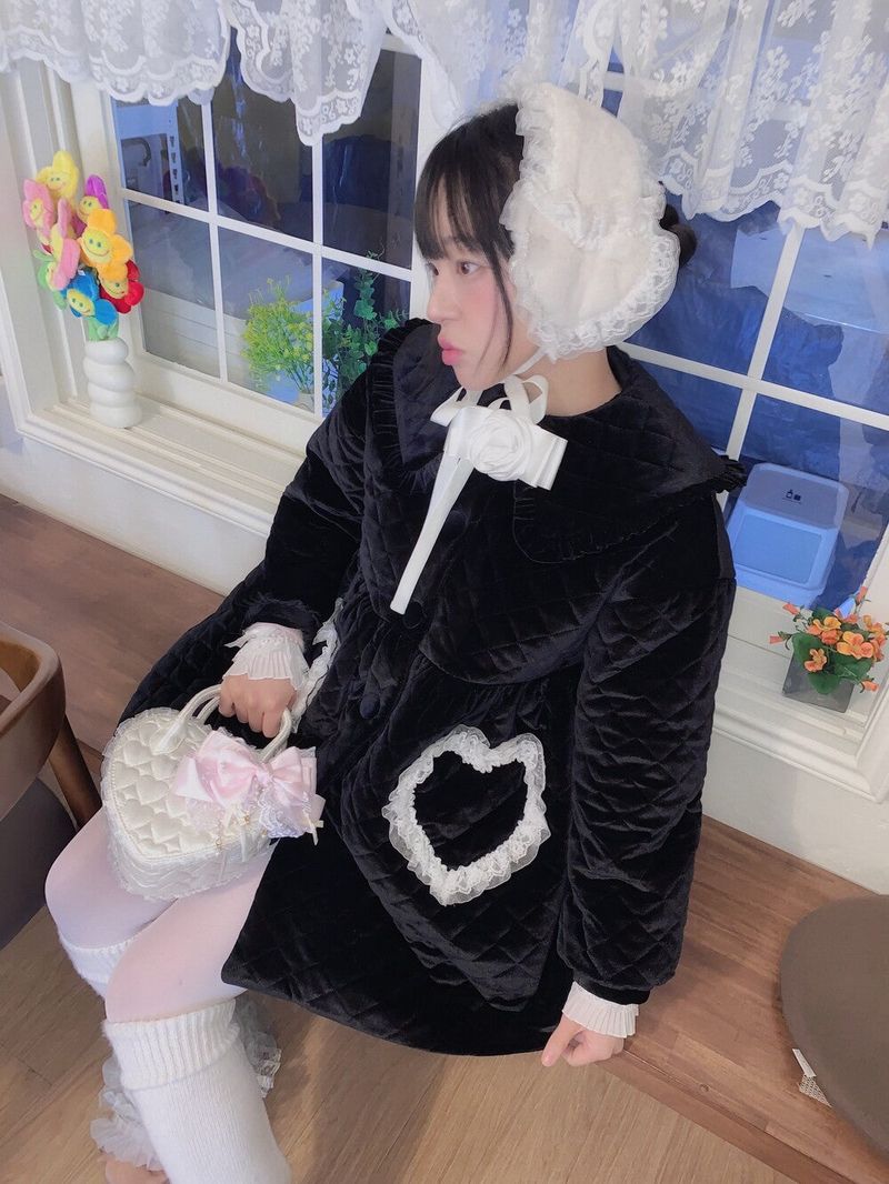 Lovable Velvet Quilted Padded Coat ( Black )