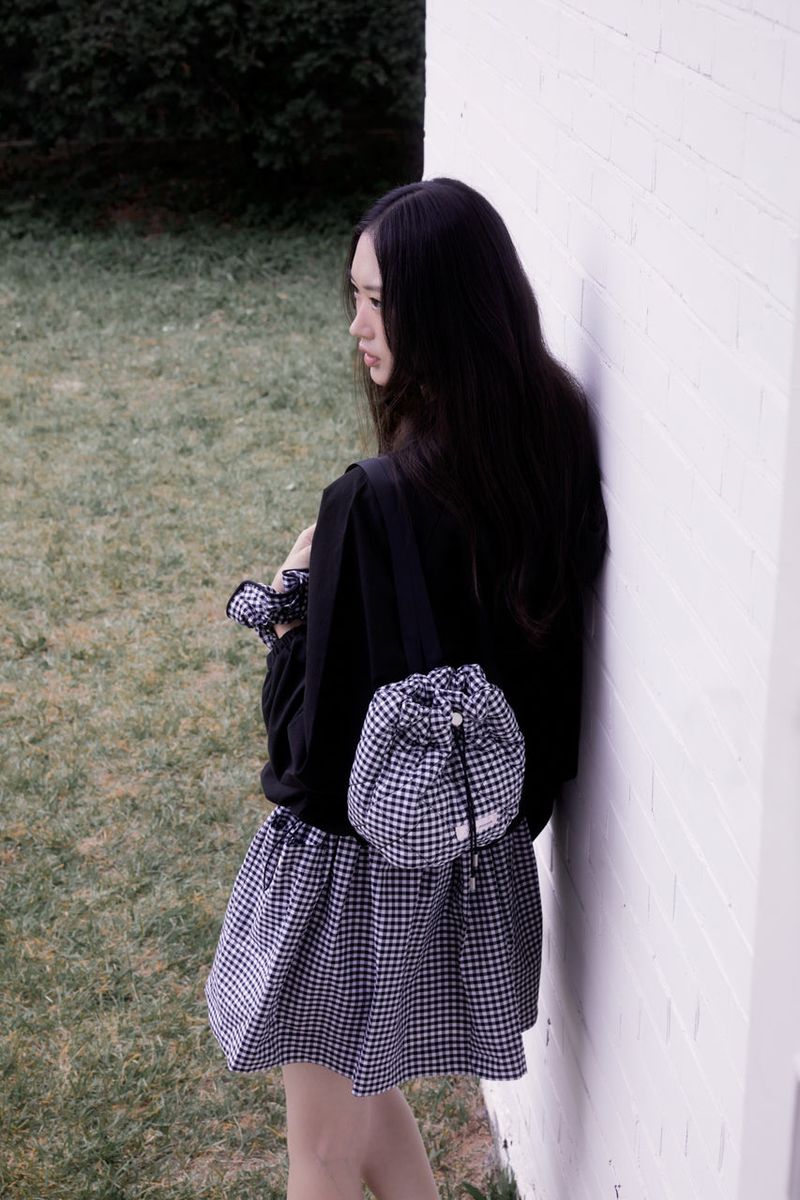Gingham check string mini backpack (BLACK)
