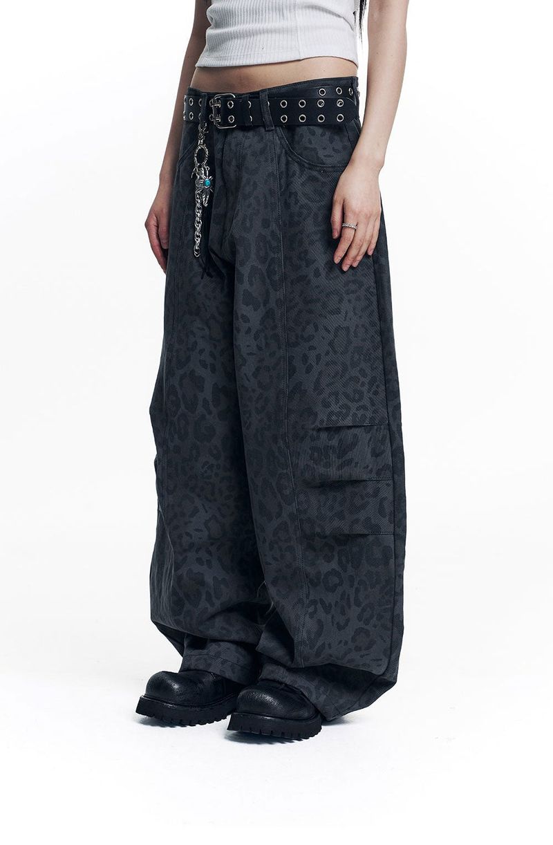 Curved Leopard Pants - Charcoal