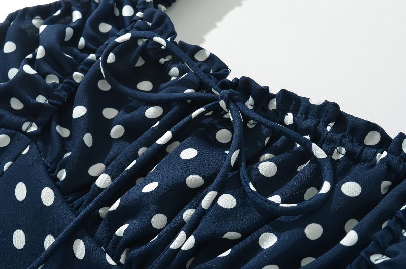 Navy Dotted Square Neck Flared Dress