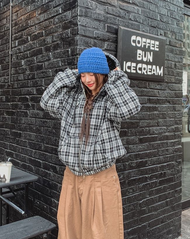 Bay Check Shearling Hooded Jumper