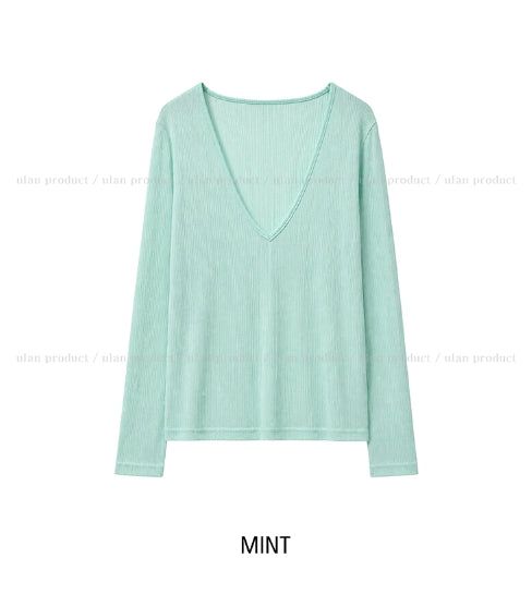 Melting See-through Deep V-Neck Ribbed Long Sleeve