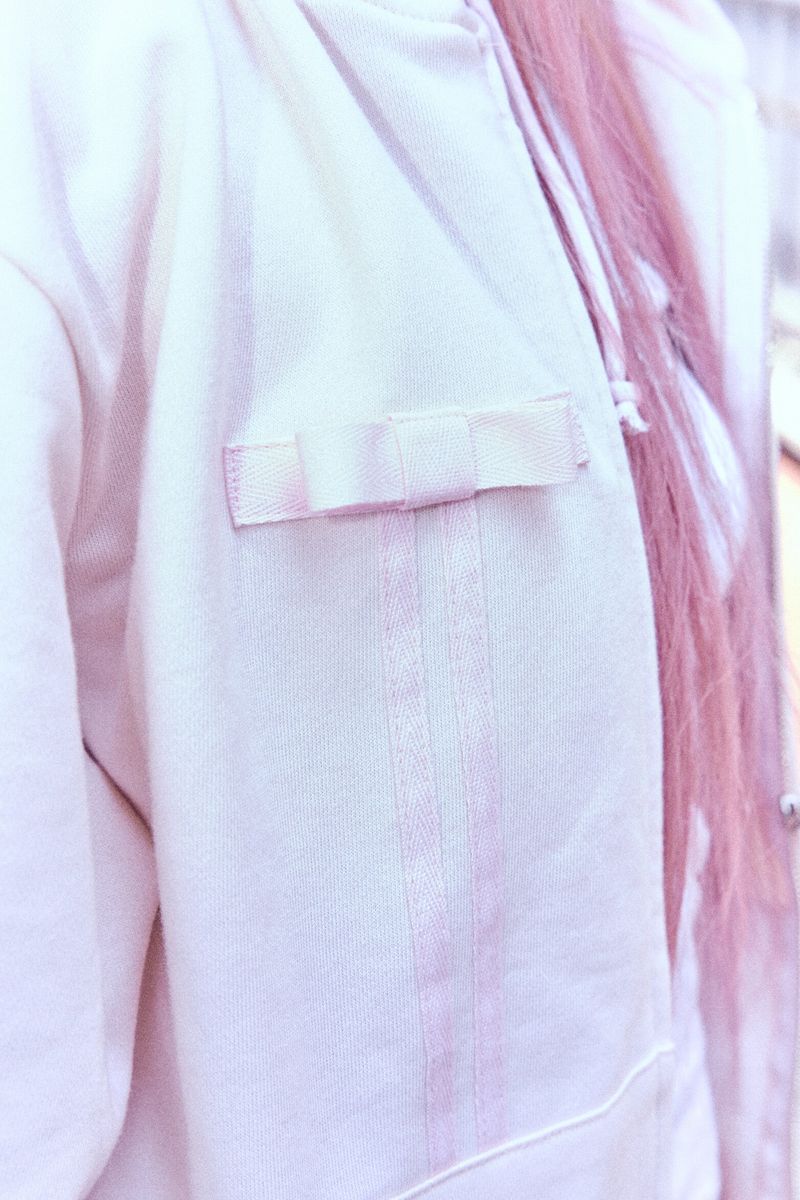 Ribbon bunny hood zip-up (soft pink)