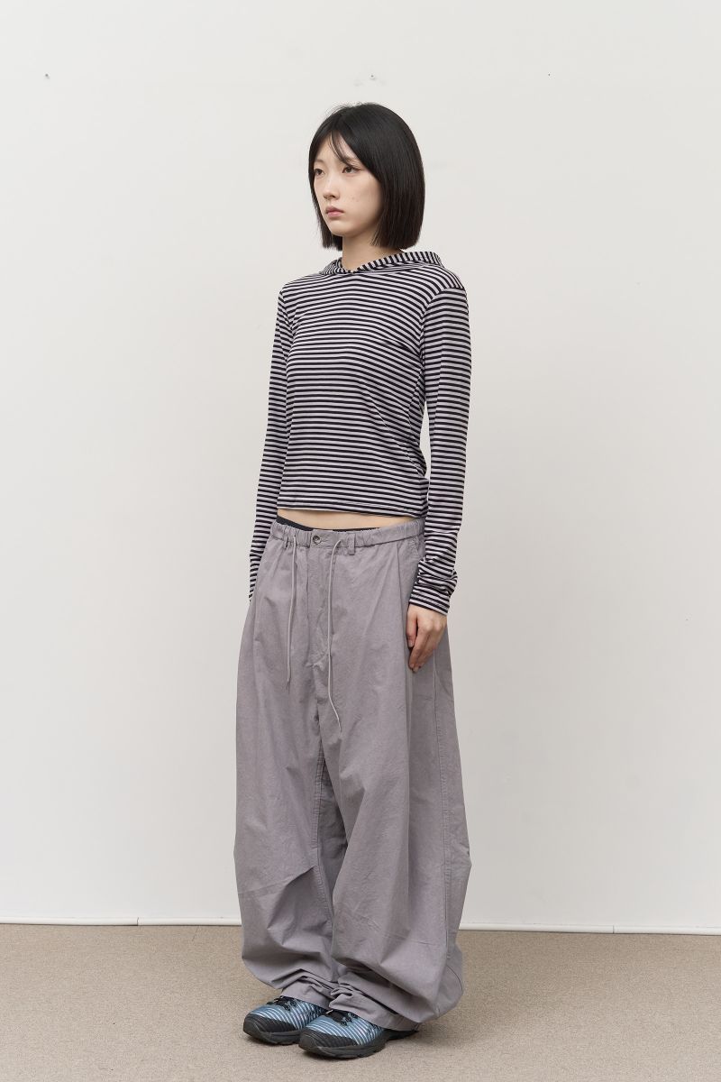 (W) Mee Striped Hooded Top