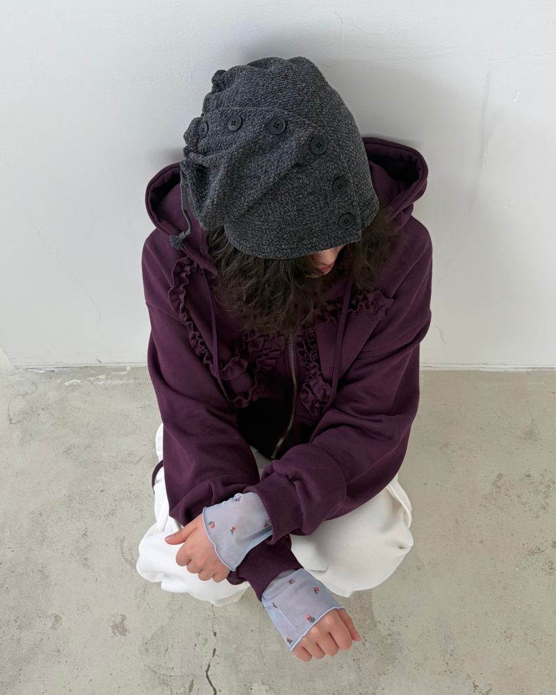 Ribbon Ruffle Hoddie Zip Up
