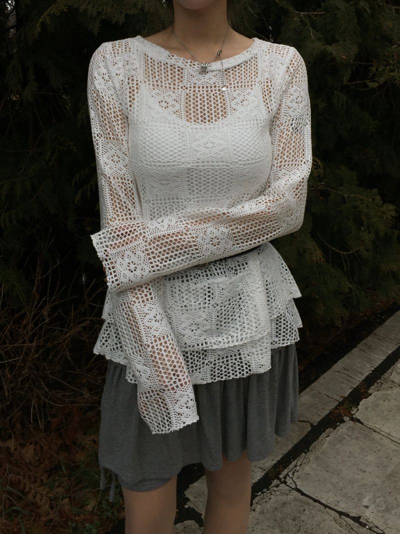 Square Lace Punching Mini Dress (3c)