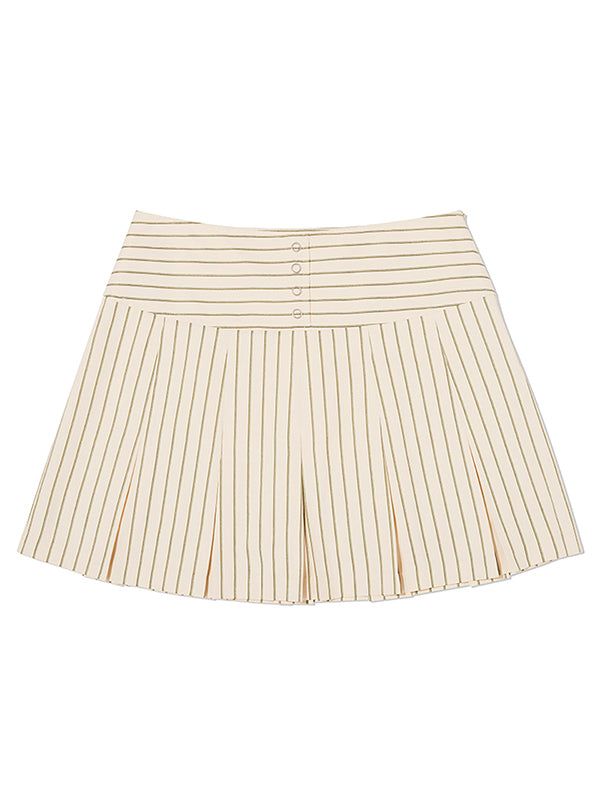 KIRSH（キルシー）の「STRIPE BUTTON POINT PLEATS SKIRT [LIGHT KHAKI]（Skirts）」