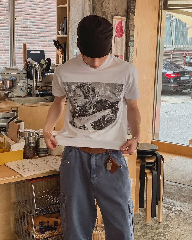 Grunge Vintage Photo Print Short Sleeve T-shirt