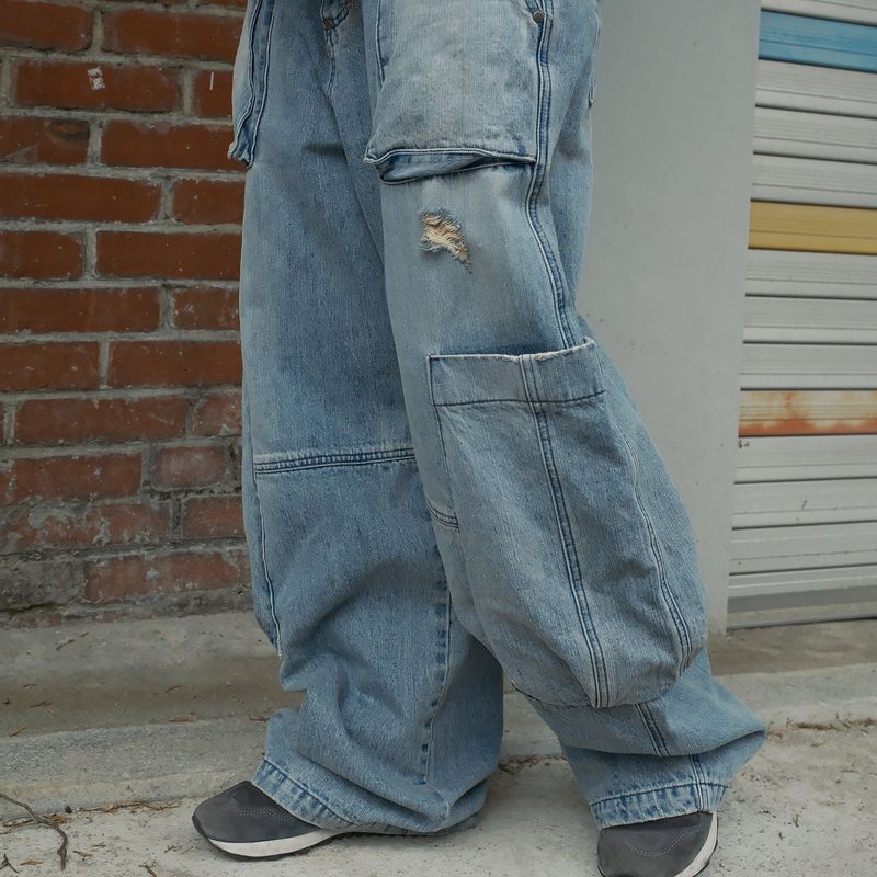 Blunt denim fatigue pants / Washed blue