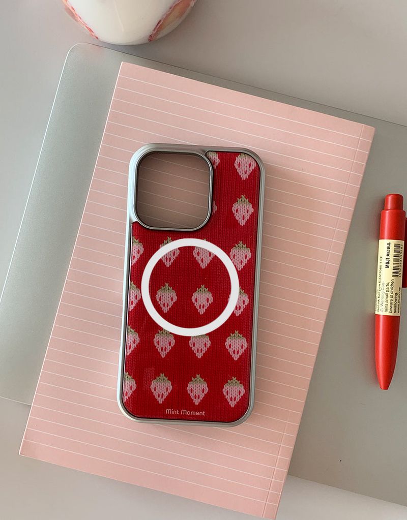  [MADE]ピンクストロベリー シルバー エポキシ MagSafeバンパー iPhoneケース