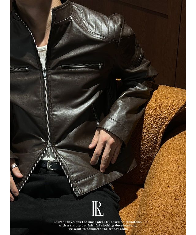 [LAURANTSEOUL] Biker crop leather jacket(2color)