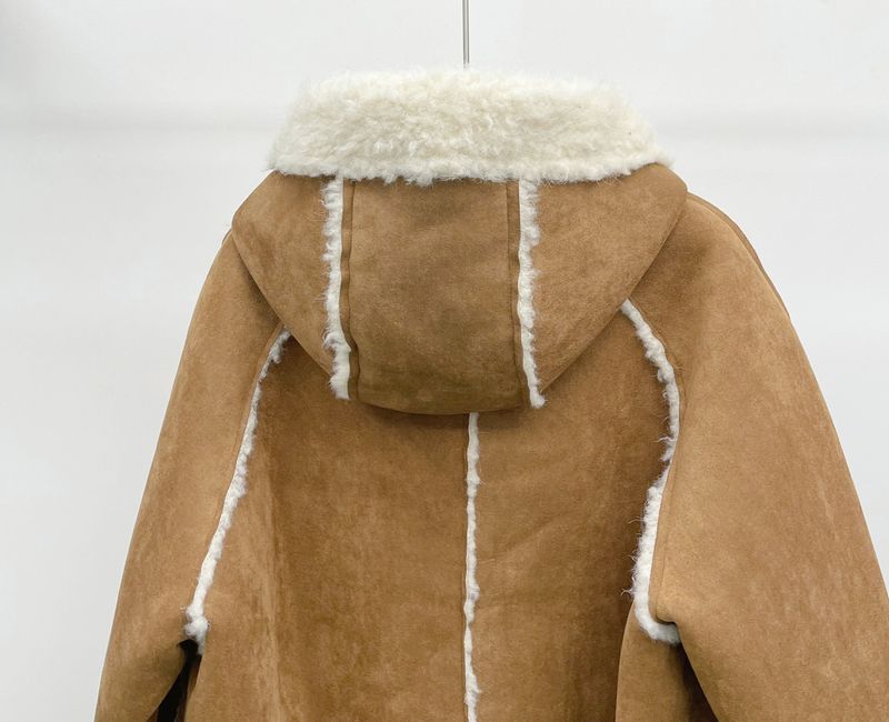 Flower Button Duffle Shearling Coat