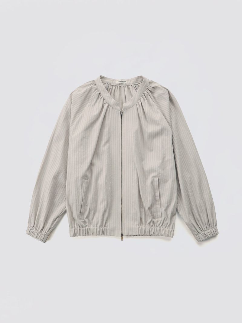 Shirring Zip-up Blouse Jumper_Grey