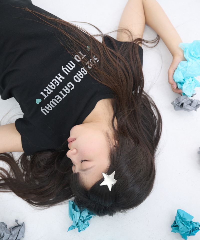502 GLITTER LETTERING T SHIRT - BLACK
