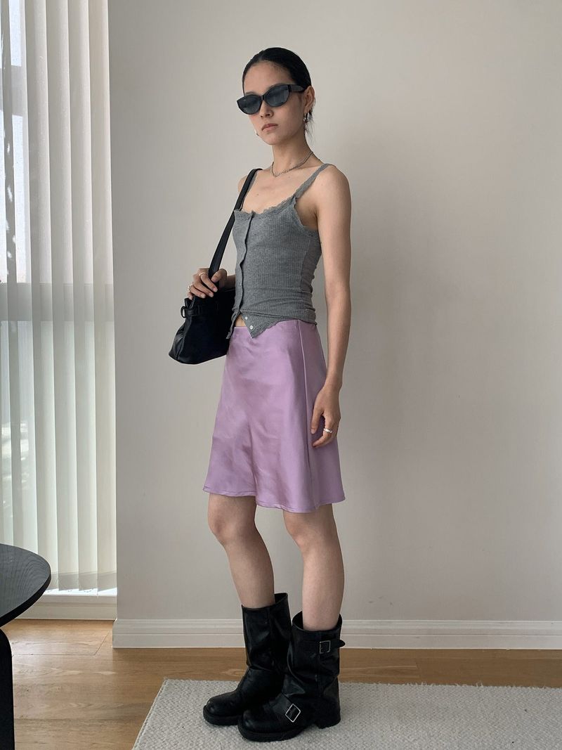 color silk flare midi skirt