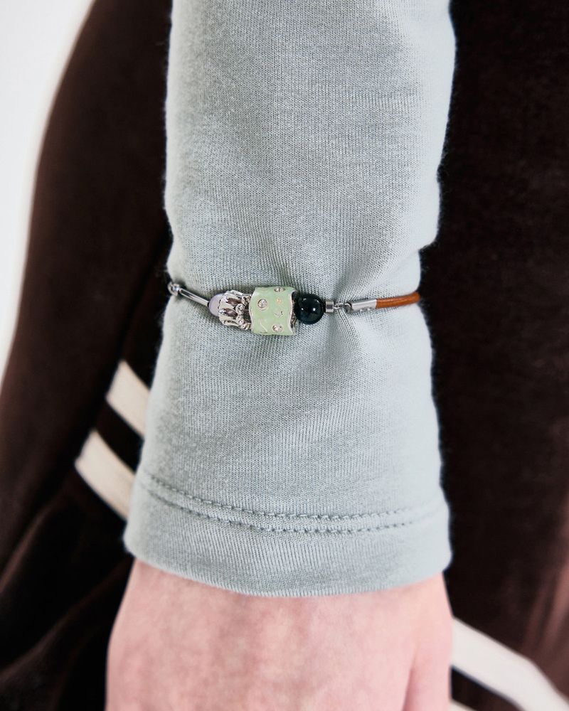  Stone Combi Bracelet - Barrel Loop _ BROWN