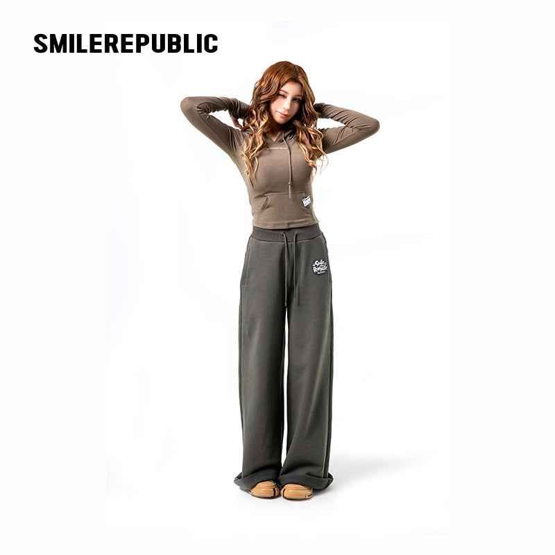 SMILEREPUBLIC（スマイルリパブリック）の「Women's Wool Blend Slim Fit Cropped Graphic Hoodie, Dark Green Gray Casual Streetwear Sweatshirt（Tops）」
